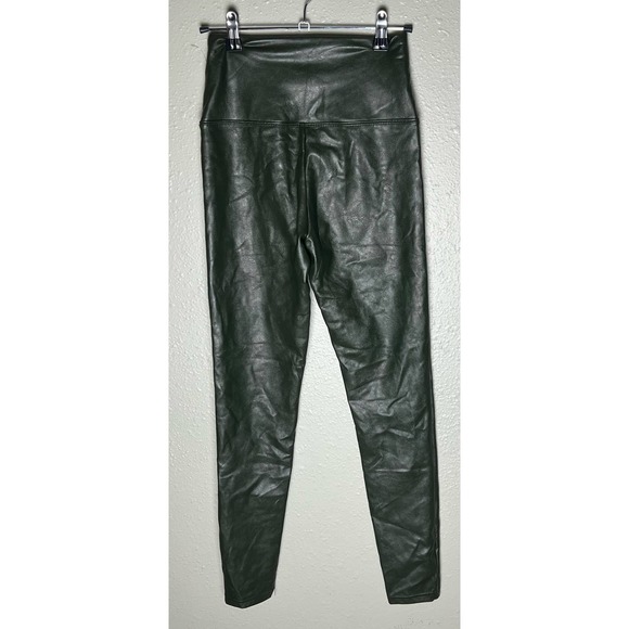 Tinseltown Juniors Green Faux Leather Front Ponte Leggings - Picture 2 of 6